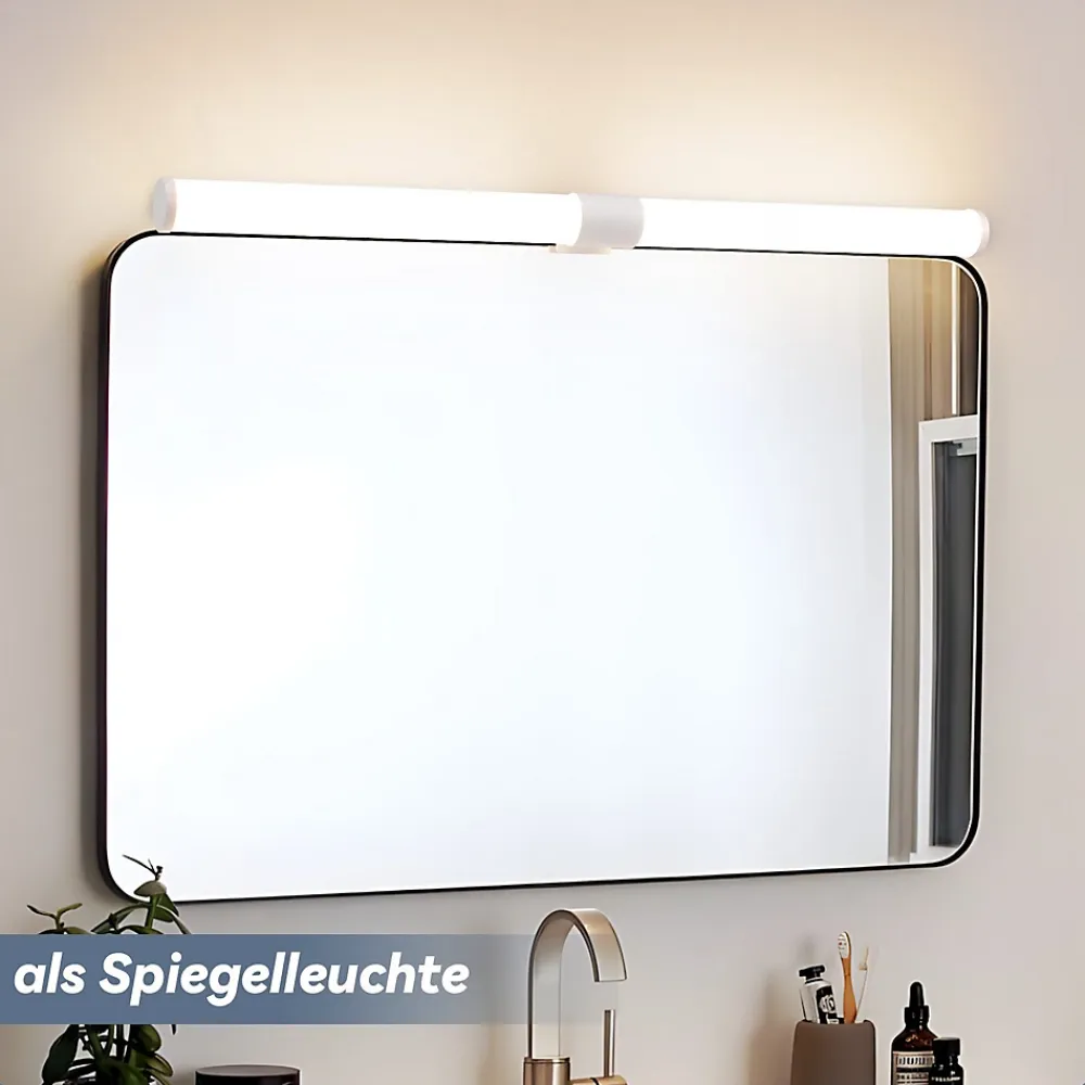 Miroir Lumineux|Nettlife Lampe de miroir de salle de bain LED 8W 60CM Lampe de salle de bain murale blanche à pince étanche IP44 4000K