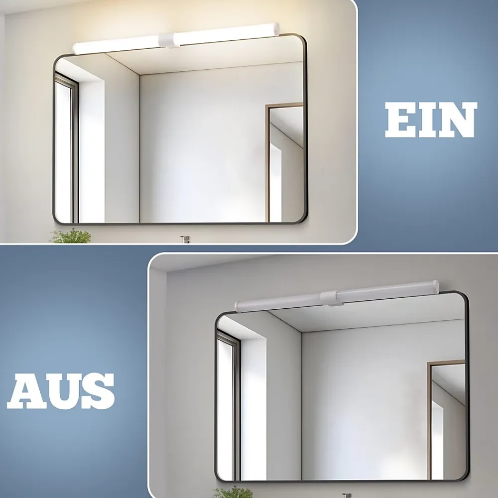 Miroir Lumineux|Nettlife Lampe de miroir de salle de bain LED 8W 60CM Lampe de salle de bain murale blanche à pince étanche IP44 4000K