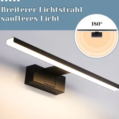 Miroir Grossissant Lumineux|Nettlife Lampe Miroir LED IP44 12W 60cm Blanc Neutre 4000K Salle de Bain Noire