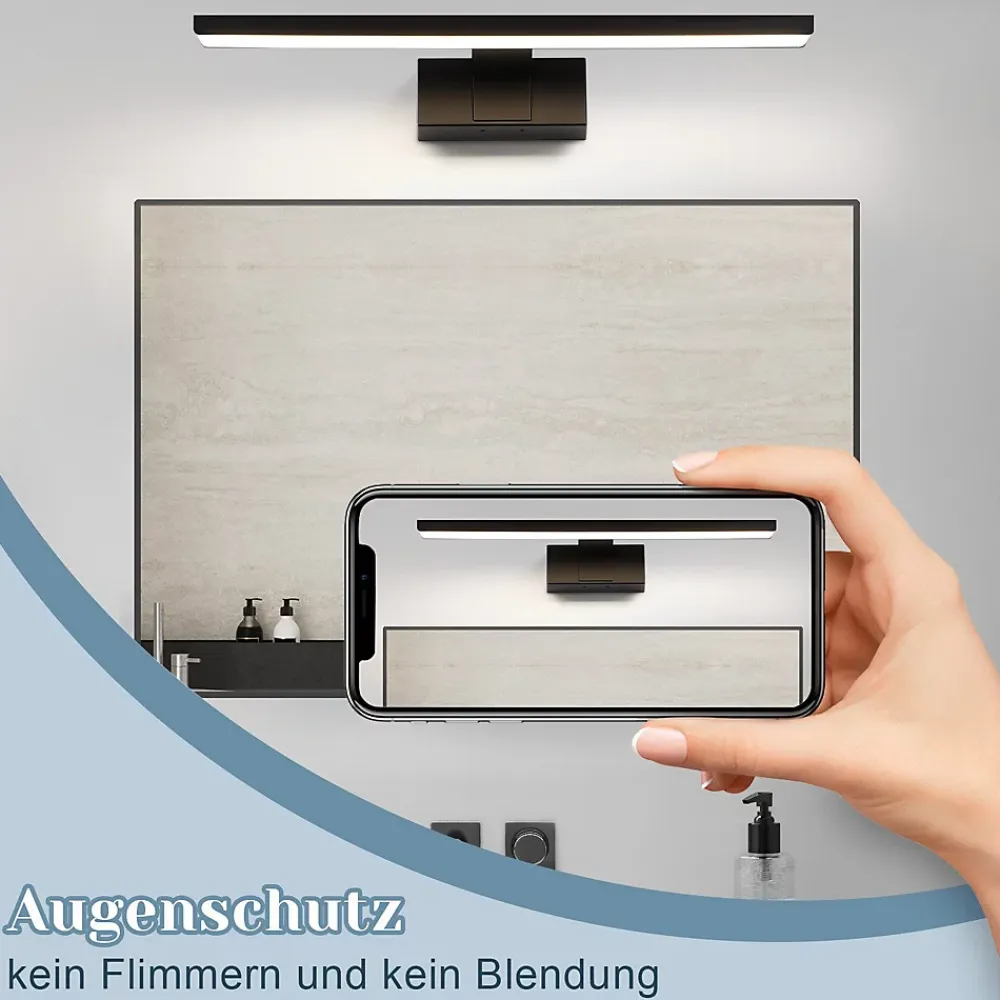 Miroir Grossissant Lumineux|Nettlife Lampe Miroir LED IP44 12W 60cm Blanc Neutre 4000K Salle de Bain Noire