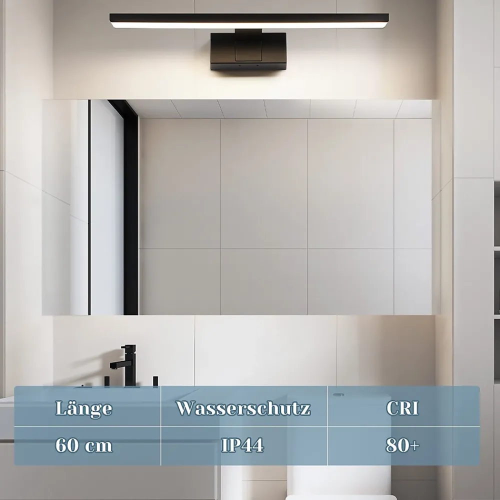 Miroir Grossissant Lumineux|Nettlife Lampe Miroir LED IP44 12W 60cm Blanc Neutre 4000K Salle de Bain Noire
