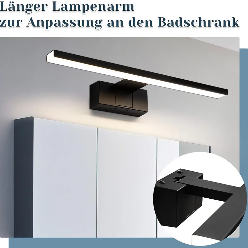 Miroir Grossissant Lumineux|Nettlife Lampe Miroir LED IP44 12W 60cm Blanc Neutre 4000K Salle de Bain Noire