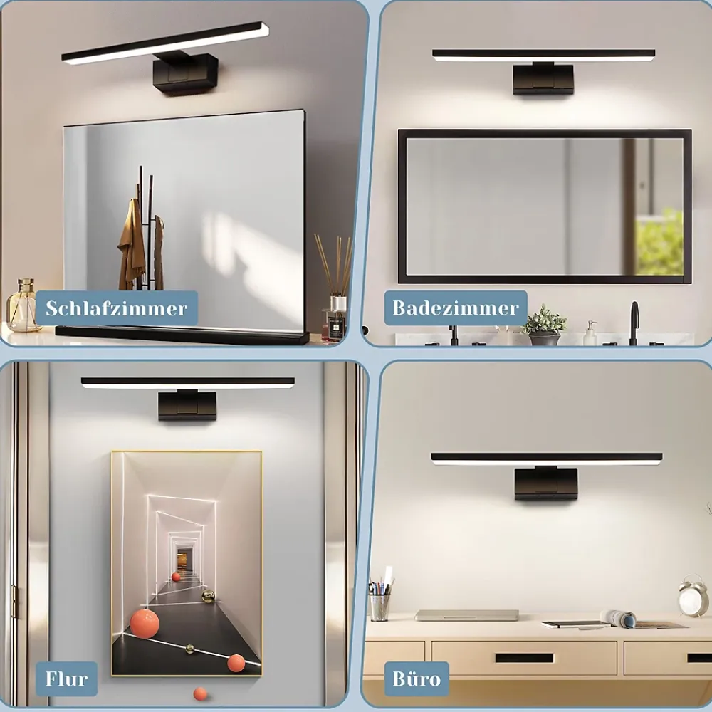 Miroir Grossissant Lumineux|Nettlife Lampe Miroir LED IP44 12W 60cm Blanc Neutre 4000K Salle de Bain Noire