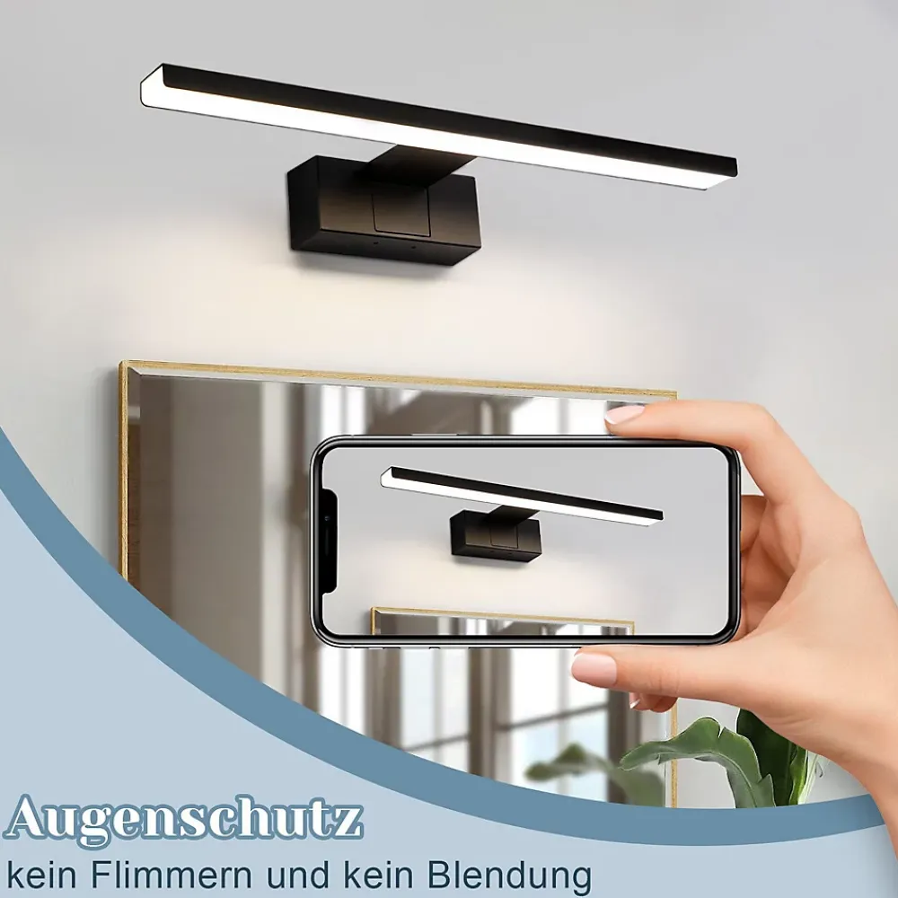 Nettlife Lampe Miroir LED IP44 8W 40cm Blanc Neutre 4000K Salle de Bain Noire