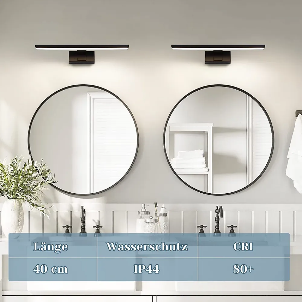 Nettlife Lampe Miroir LED IP44 8W 40cm Blanc Neutre 4000K Salle de Bain Noire