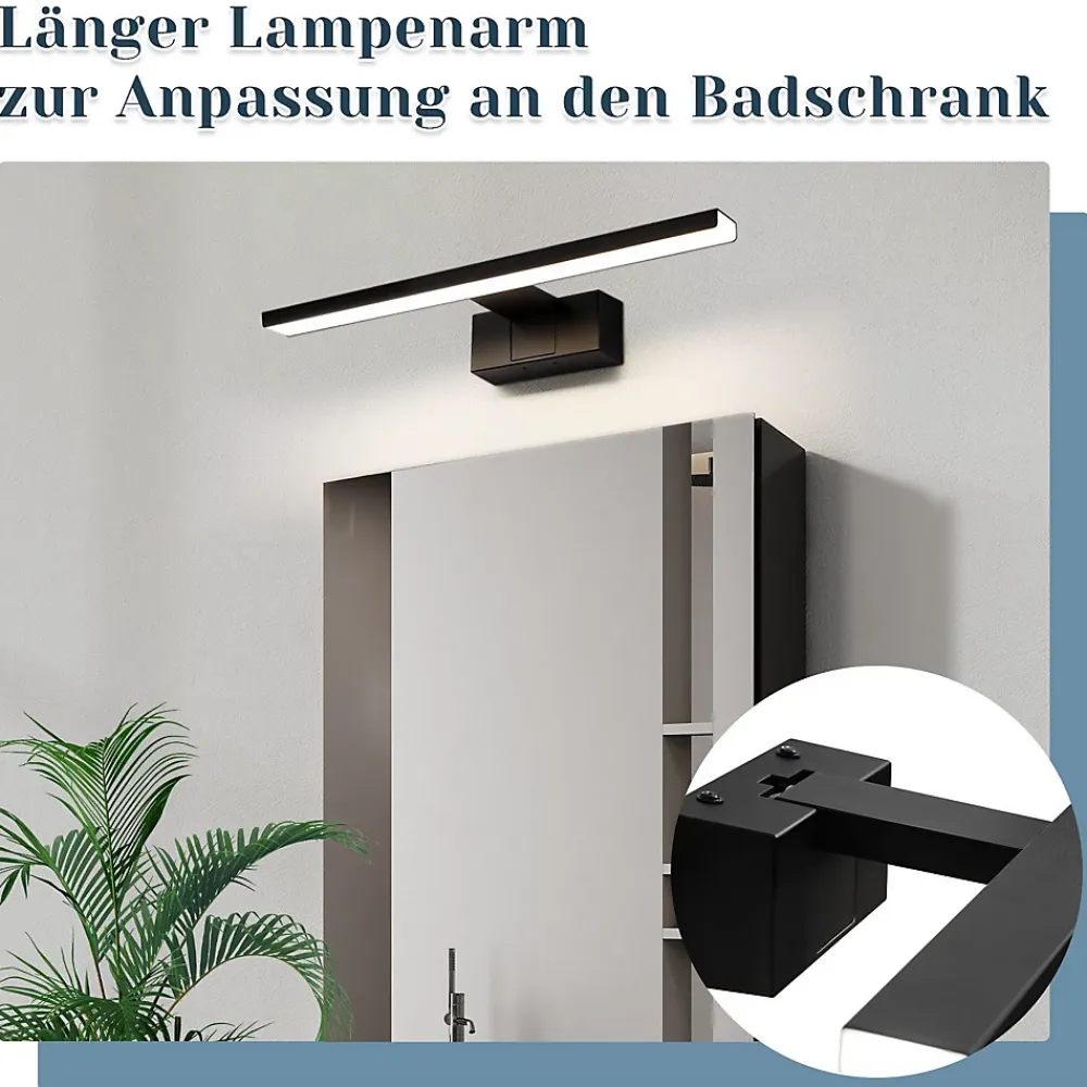 Nettlife Lampe Miroir LED IP44 8W 40cm Blanc Neutre 4000K Salle de Bain Noire