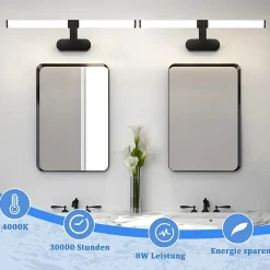 Nettlife LED Lampe Miroir 4000K IP44 8W 60CM Noir Lampe Murale Moderne Étanche