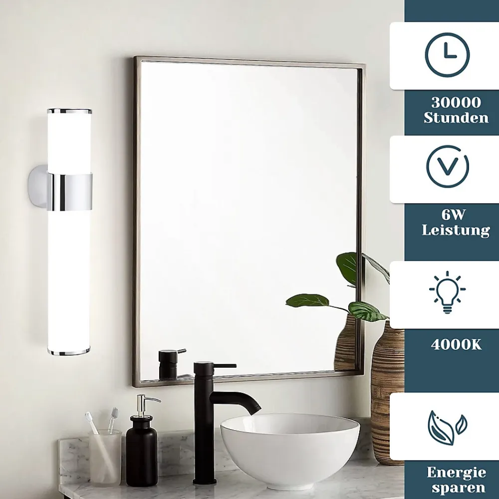 Miroir Grossissant Lumineux|Nettlife Lot 2 Lampes Miroir LED 6W 30CM IP44 Blanc Neutre 4000K Salle de Bain Chrome Moderne