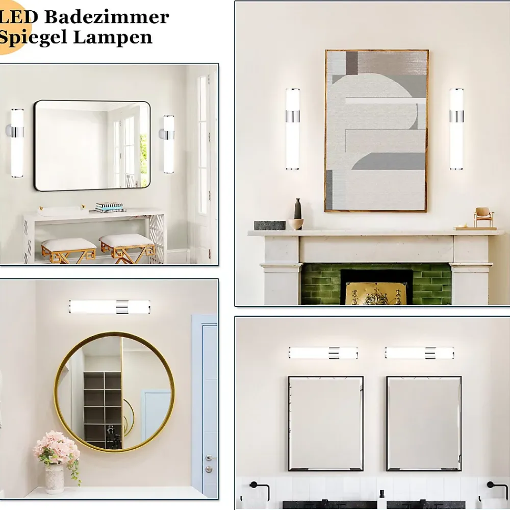 Miroir Grossissant Lumineux|Nettlife Lot 2 Lampes Miroir LED 6W 30CM IP44 Blanc Neutre 4000K Salle de Bain Chrome Moderne