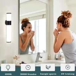 Nettlife Lot 2 Lampes Miroir LED 6W 30CM IP44 Blanc Neutre 4000K Salle de Bain Noire