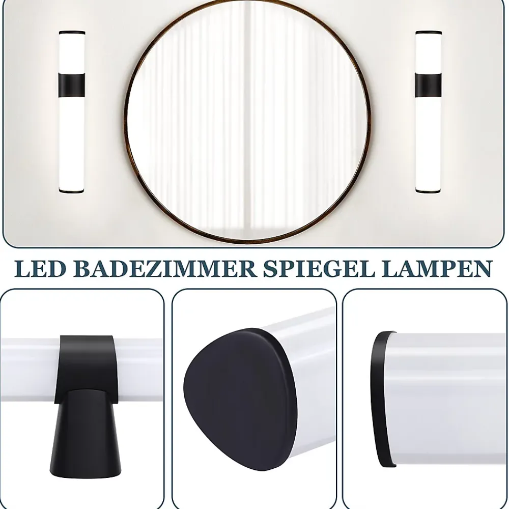 Nettlife Lot 2 Lampes Miroir LED 6W 30CM IP44 Blanc Neutre 4000K Salle de Bain Noire