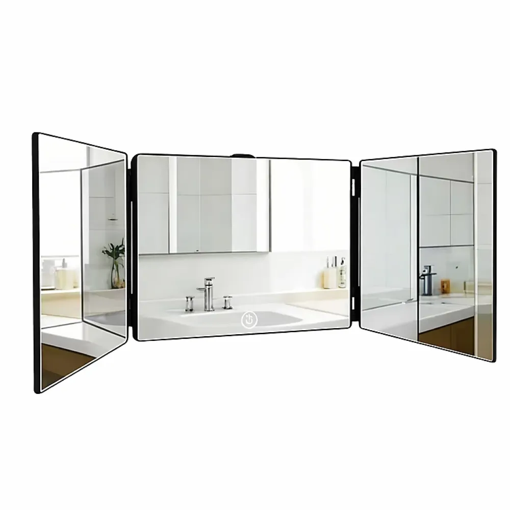 Nettlife Miroir de maquillage à hauteur réglable et design en trois parties Miroir plat et indéformable