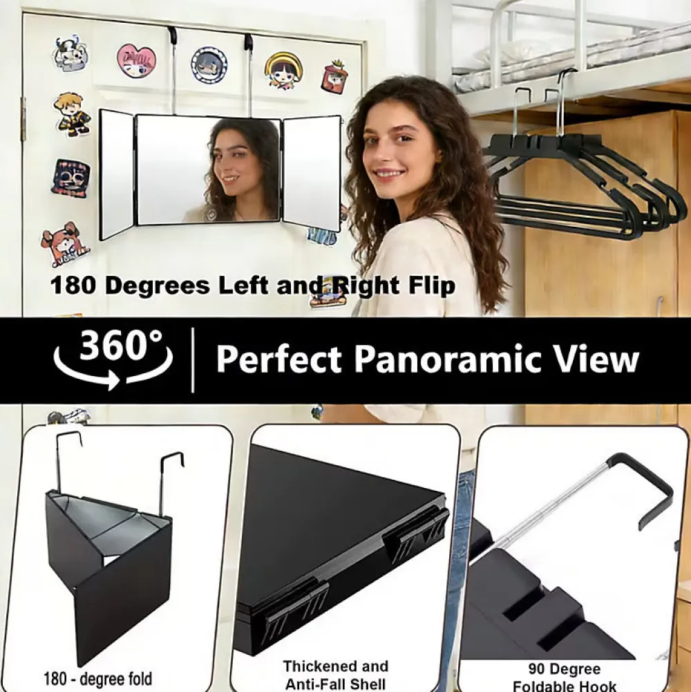 Nettlife Miroir de maquillage à hauteur réglable et design en trois parties Miroir plat et indéformable
