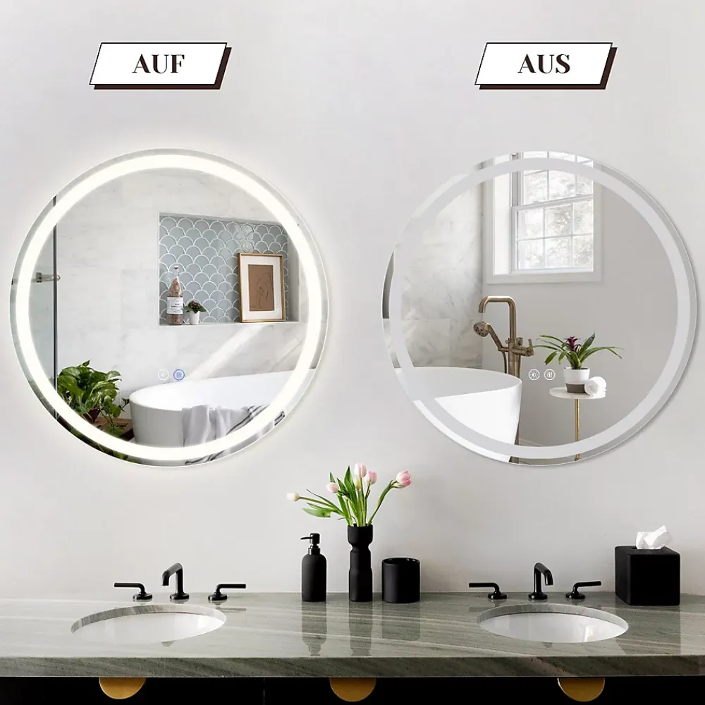 Miroir Lumineux|Nettlife Miroir lumineux salle de bain - Rond 50 cm LED, mural, interrupteur tactile, antibuée, IP44, réglable 3000K-6500K