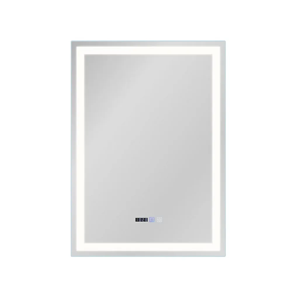 Miroir Lumineux|Nettlife Miroir lumineux salle de bain - 50x70 cm LED, mural, IP44, interrupteur tactile, horloge, antibuée, réglable