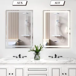 Miroir Lumineux|Nettlife Miroir lumineux salle de bain - 50x70 cm LED, mural, IP44, interrupteur tactile, horloge, antibuée, réglable