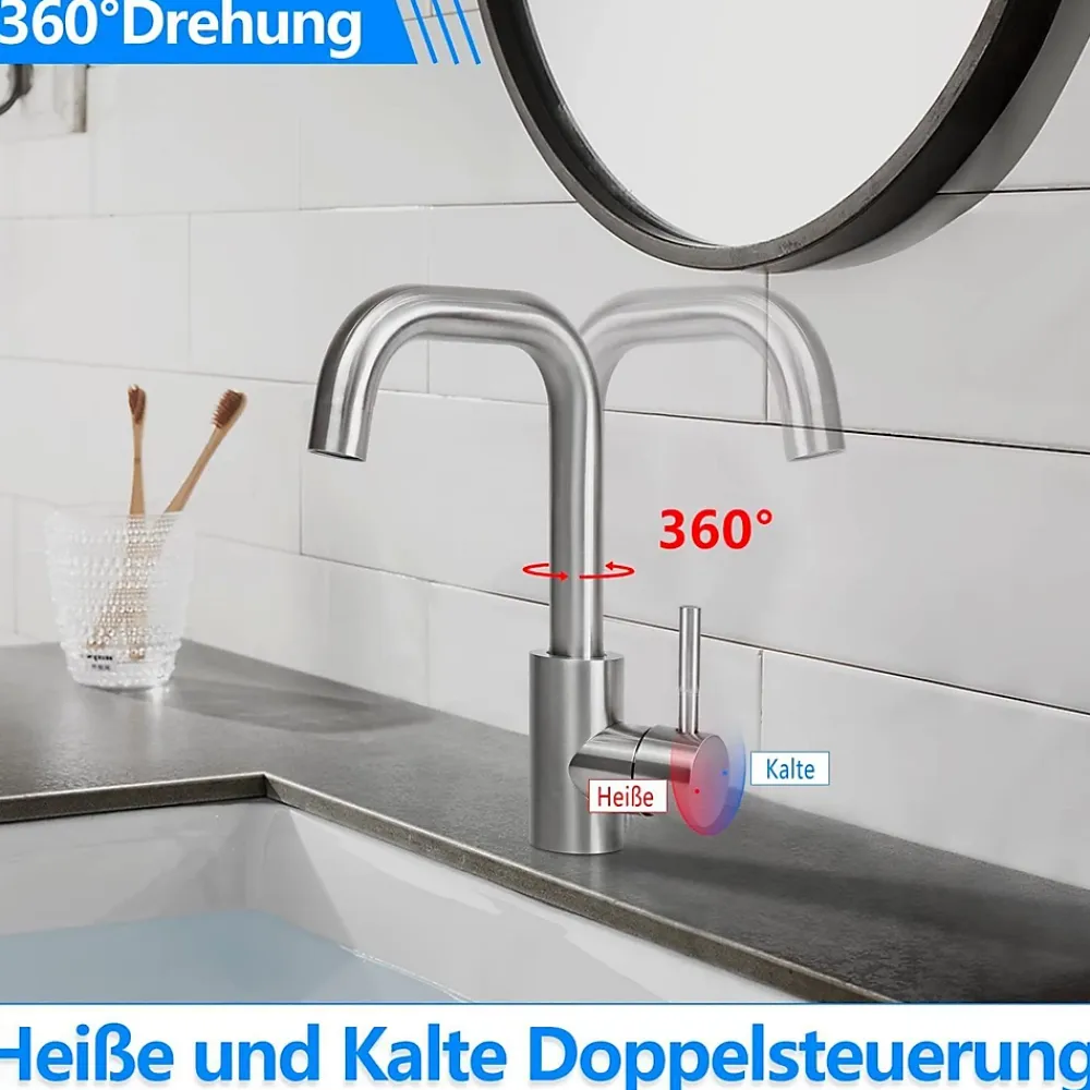 Robinet Lavabo Et Vasque|Nettlife robinet de cuisine robinet de lavabo de salle de bains robinet de salle de bains en acier inoxydable haute pression