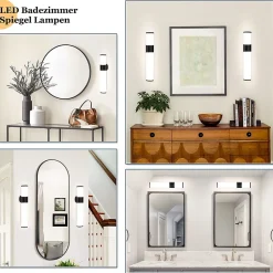 Nettlife 6W 30CM LED Salle de Bain IP44 Blanc Neutre 4000K Lampe Miroir Noir Moderne