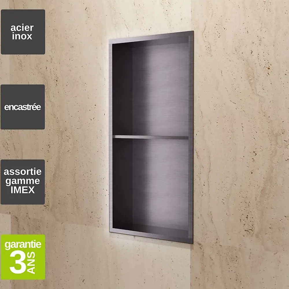 Niche De Salle De Bains|Ledimex Niche de Douche Mural 33 x 63 cm - Rangement Salle de Bain en finition Noir Métal - ARTIC