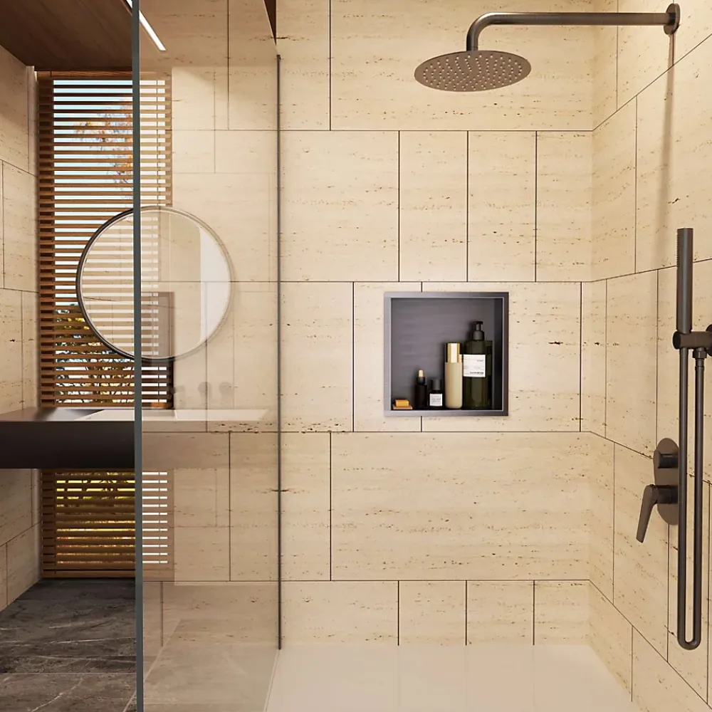 Ledimex Niche de Douche Mural 33 x 33 cm - Rangement Salle de Bain en finition Cuivré - ATLANTIC