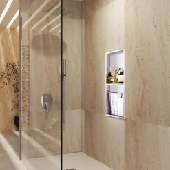 Niche De Salle De Bains|Ledimex Niche de Douche Mural 33 x 63 cm - Rangement Salle de Bain en finition Or Brossé - ARTIC