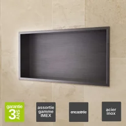 Ledimex Niche de Douche Mural 63 x 33 cm - Rangement Salle de Bain en finition Noir Métal - PACIFIC