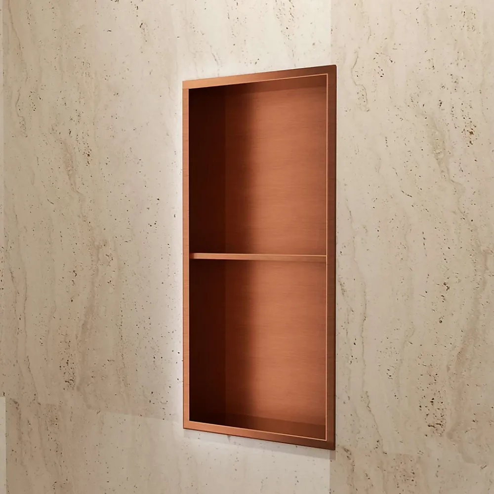 Niche De Salle De Bains|Ledimex Niche de Douche Mural 33 x 63 cm - Rangement Salle de Bain en finition Cuivré - ARTIC