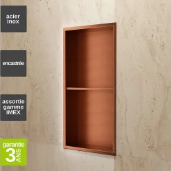 Niche De Salle De Bains|Ledimex Niche de Douche Mural 33 x 63 cm - Rangement Salle de Bain en finition Cuivré - ARTIC