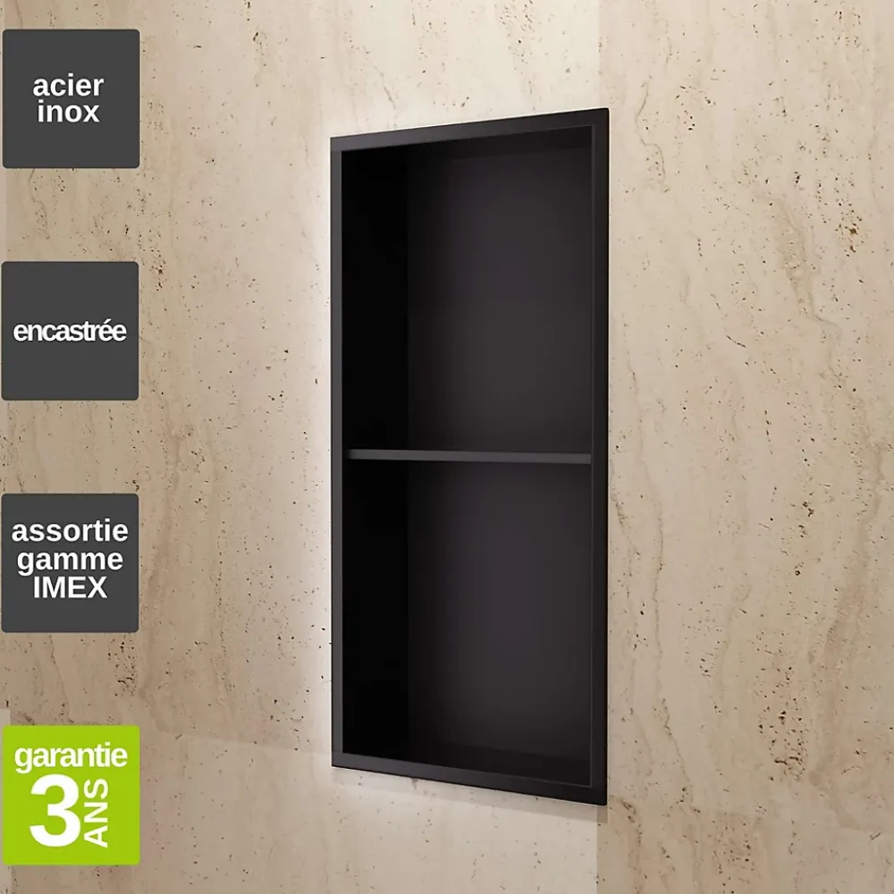 Niche De Salle De Bains|Ledimex Niche de Douche Mural 33 x 63 cm - Rangement Salle de Bain en finition Noir Mat - ARTIC