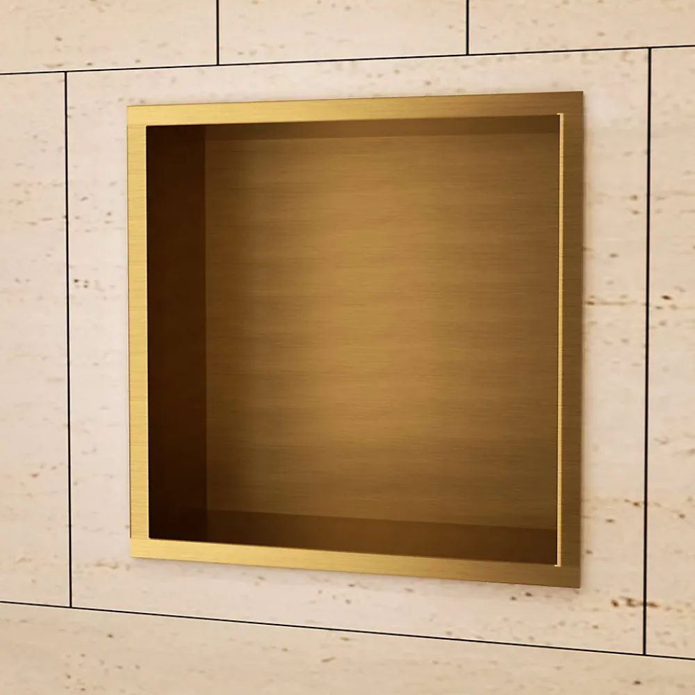 Niche De Salle De Bains|Ledimex Niche de Douche Mural 33 x 33 cm - Rangement Salle de Bain en finition Or Brossé - ATLANTIC
