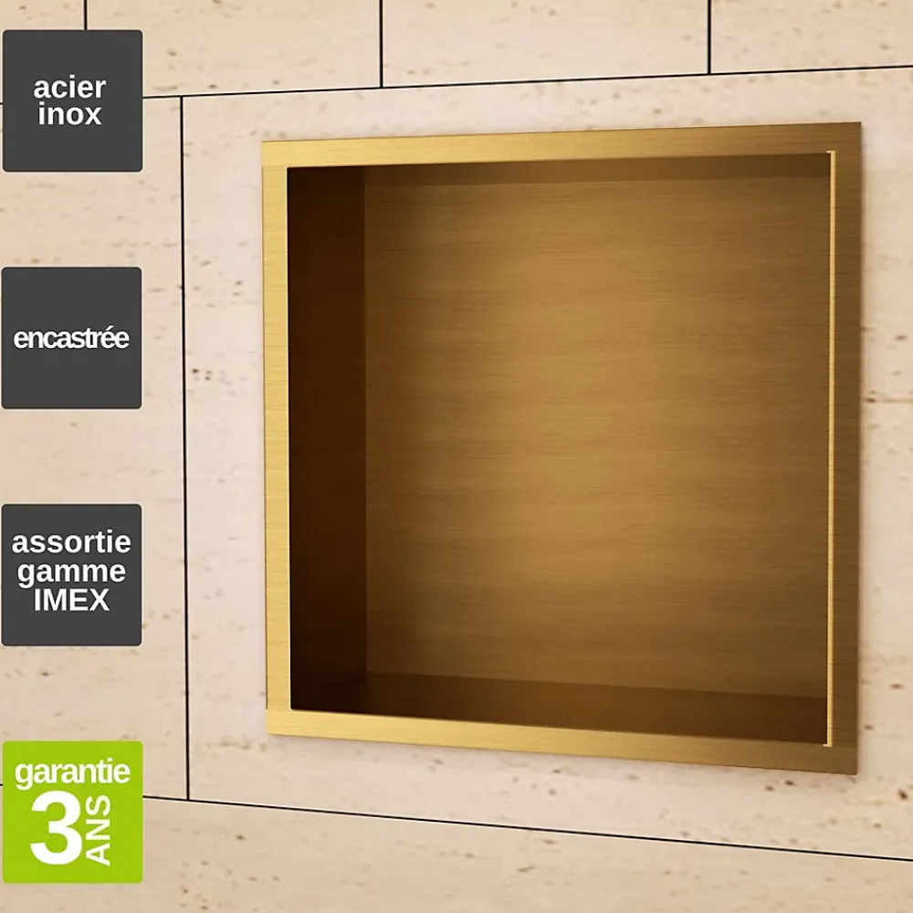 Niche De Salle De Bains|Ledimex Niche de Douche Mural 33 x 33 cm - Rangement Salle de Bain en finition Or Brossé - ATLANTIC
