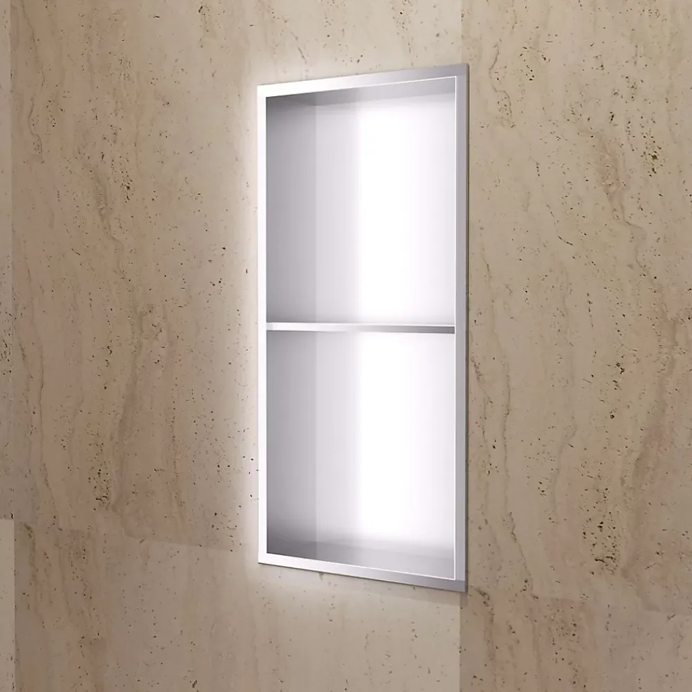 Ledimex Niche de Douche Mural 33 x 63 cm - Rangement Salle de Bain en finition Niquel Brossé - ARTIC
