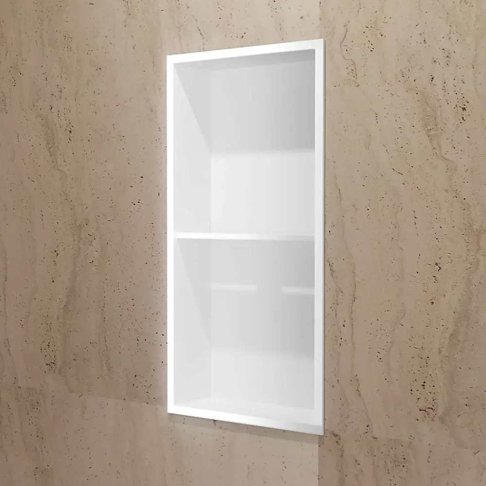Ledimex Niche de Douche Mural 33 x 63 cm - Rangement Salle de Bain en finition Blanc Satiné - ARTIC