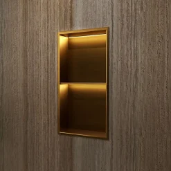 Niche De Salle De Bains|Ledimex Niche de Douche Mural Éclairage Led 33 x 63 cm - Rangement Salle de Bain en finition Or Brossé - MARSHALL