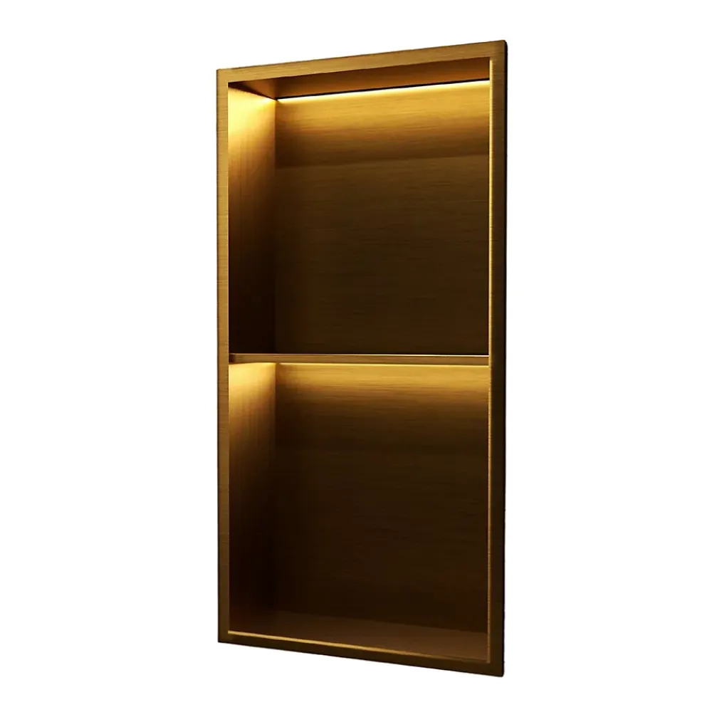 Niche De Salle De Bains|Ledimex Niche de Douche Mural Éclairage Led 33 x 63 cm - Rangement Salle de Bain en finition Or Brossé - MARSHALL