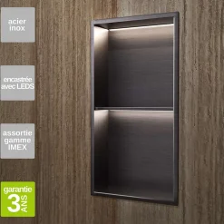 Niche De Salle De Bains|Ledimex Niche de Douche Mural Éclairage Led 33 x 63 cm - Rangement Salle de Bain en finition Noir Métal - MARSHALL