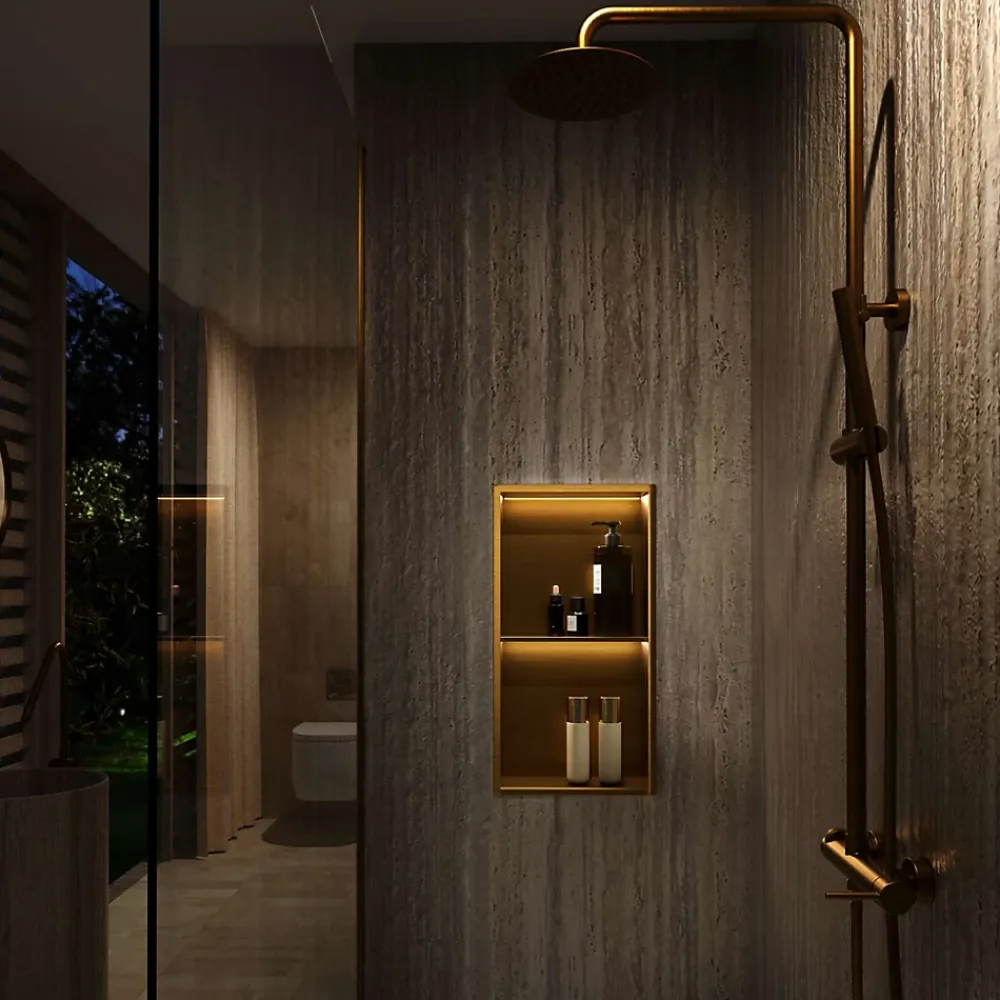 Ledimex Niche de Douche Mural Éclairage Led 33 x 63 cm - Rangement Salle de Bain en finition Cuivré - MARSHALL