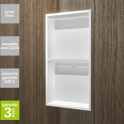 Niche De Salle De Bains|Ledimex Niche de Douche Mural Éclairage Led 33 x 63 cm - Rangement Salle de Bain en finition Blanc Satiné - MARSHALL
