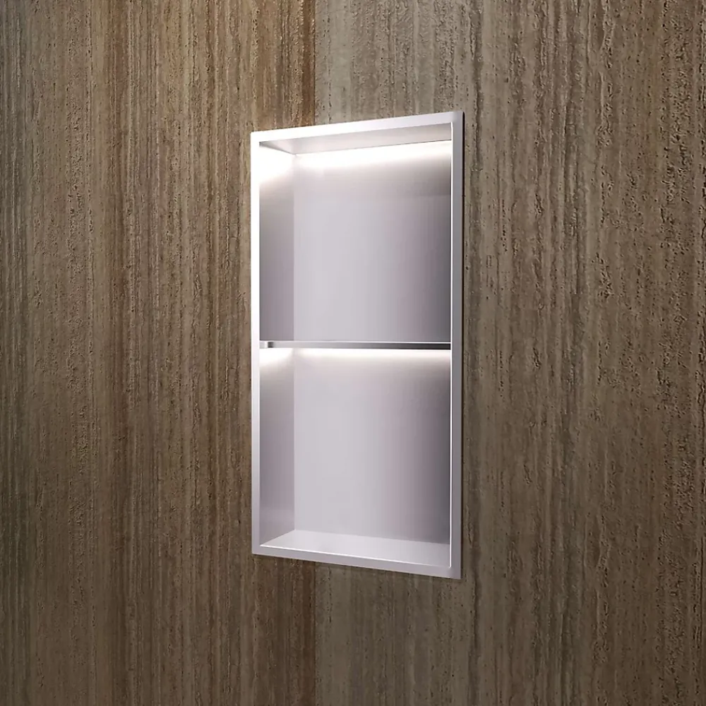 Niche De Salle De Bains|Ledimex Niche de Douche Mural Éclairage Led 33 x 63 cm - Rangement Salle de Bain en finition Niquel Brossé - MARSHALL