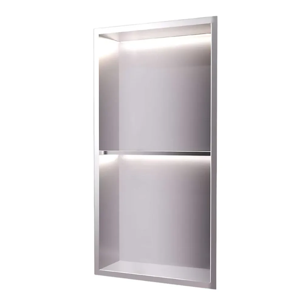 Niche De Salle De Bains|Ledimex Niche de Douche Mural Éclairage Led 33 x 63 cm - Rangement Salle de Bain en finition Niquel Brossé - MARSHALL