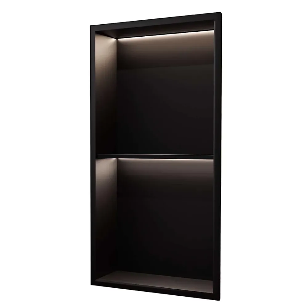 Niche De Salle De Bains|Ledimex Niche de Douche Mural Éclairage Led 33 x 63 cm - Rangement Salle de Bain en finition Noir Mat - MARSHALL