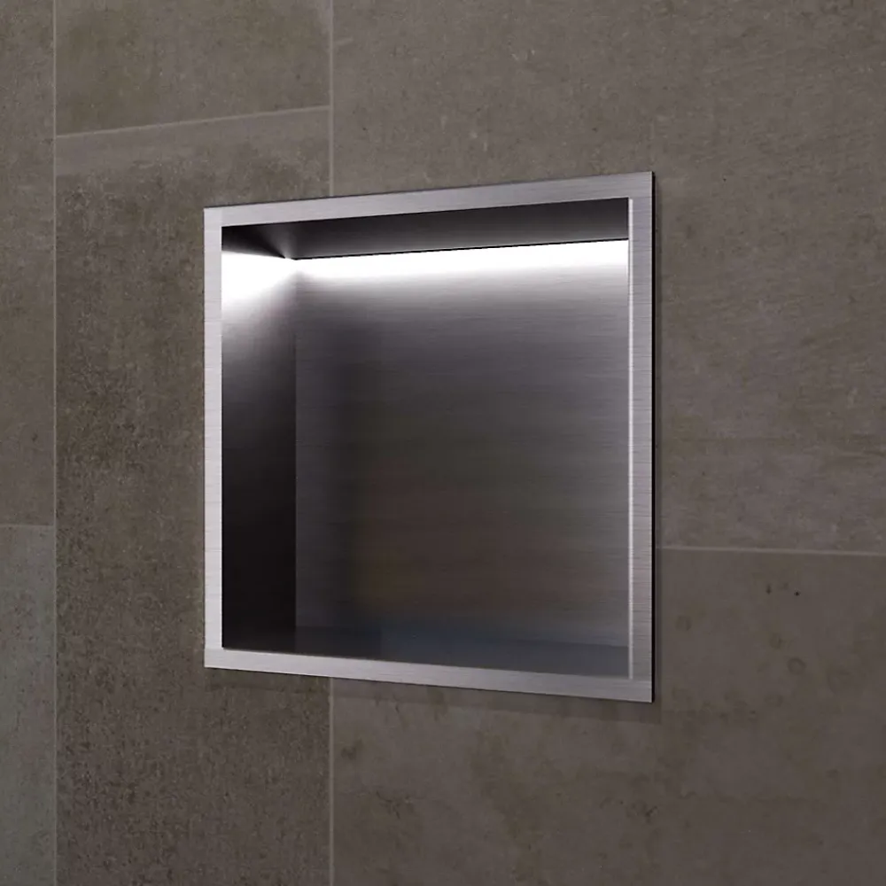 Ledimex Niche de Douche Mural Éclairage Led 33 x 33 cm - Rangement Salle de Bain en finition Noir Métal - INDIC