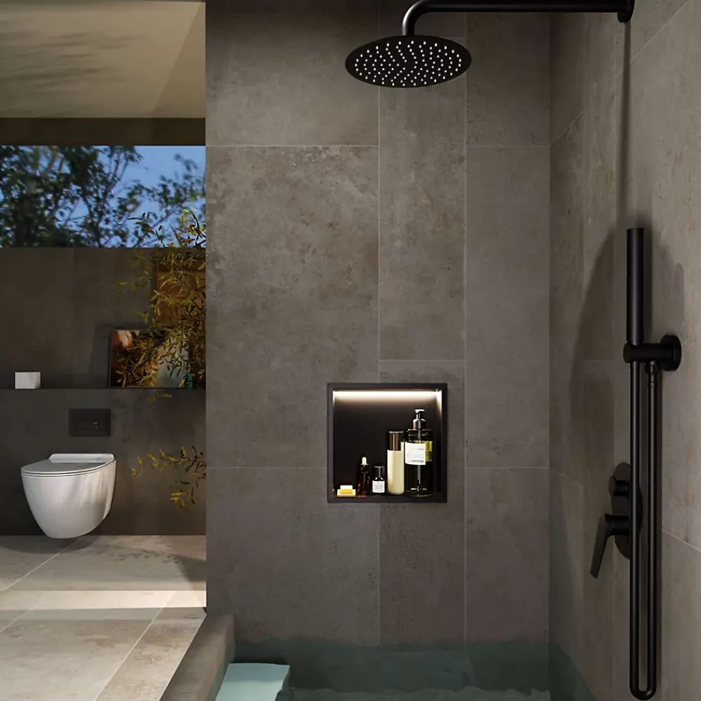 Ledimex Niche de Douche Mural Éclairage Led 33 x 33 cm - Rangement Salle de Bain en finition Noir Métal - INDIC
