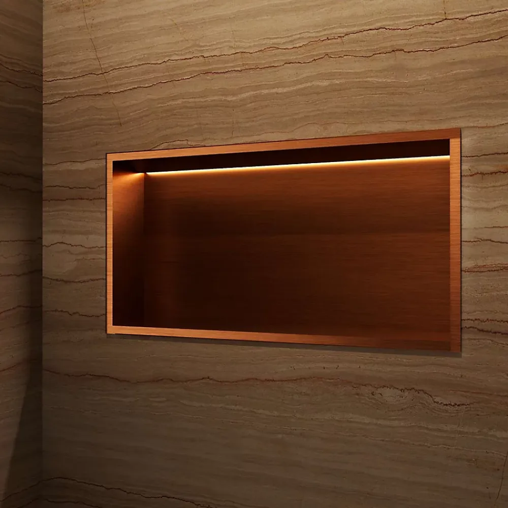 Ledimex Niche de Douche Mural Éclairage Led 63 x 33 cm - Rangement Salle de Bain en finition Cuivré - OCEANIC