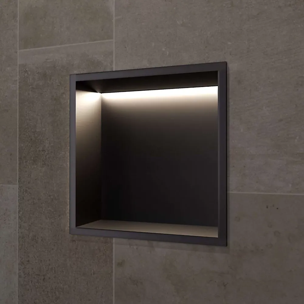 Niche De Salle De Bains|Ledimex Niche de Douche Mural Éclairage Led 33 x 33 cm - Rangement Salle de Bain en finition Noir Mat - INDIC
