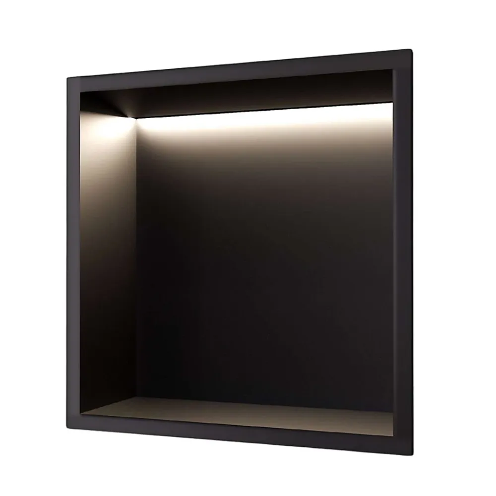 Niche De Salle De Bains|Ledimex Niche de Douche Mural Éclairage Led 33 x 33 cm - Rangement Salle de Bain en finition Noir Mat - INDIC