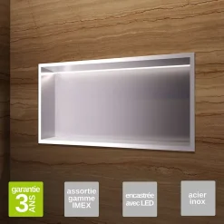 Niche De Salle De Bains|Ledimex Niche de Douche Mural Éclairage Led 63 x 33 cm - Rangement Salle de Bain en finition Niquel Brossé - OCEANIC