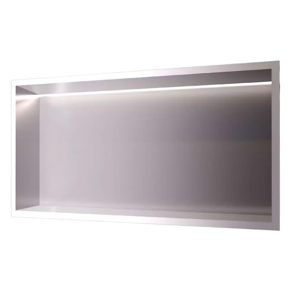 Niche De Salle De Bains|Ledimex Niche de Douche Mural Éclairage Led 63 x 33 cm - Rangement Salle de Bain en finition Niquel Brossé - OCEANIC