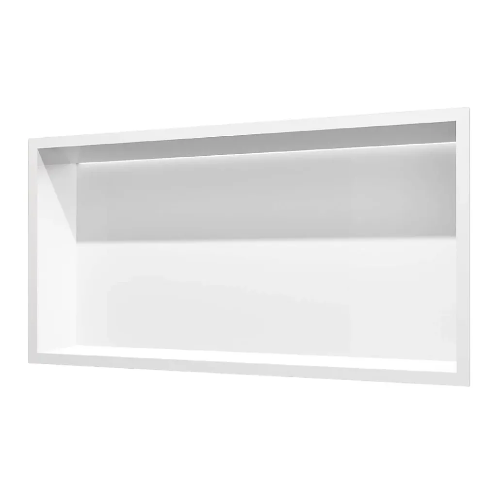 Niche De Salle De Bains|Ledimex Niche de Douche Mural Éclairage Led 63 x 33 cm - Rangement Salle de Bain en finition Blanc Satiné - OCEANIC