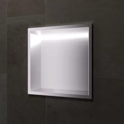 Niche De Salle De Bains|Ledimex Niche de Douche Mural Éclairage Led 33 x 33 cm - Rangement Salle de Bain en finition Niquel Brossé - INDIC